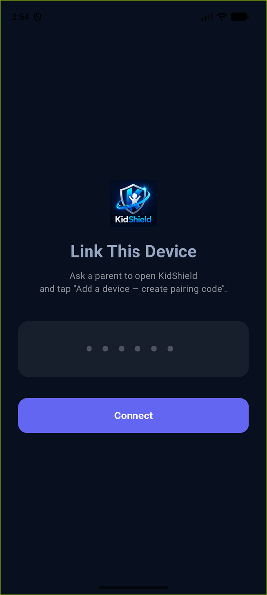 Link This Device screen with a 6-digit code box